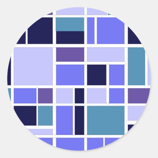 Moderne blauwe vierkanten ronde sticker (Voorkant)