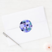 Moderne blauwe vierkanten ronde sticker (Envelop)