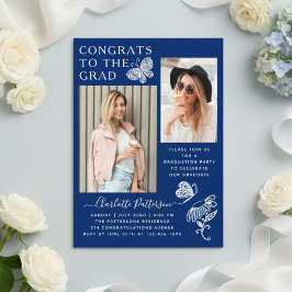 Moderne blauwe vlinder foto afstudeerfeest acryl uitnodigingen