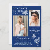 Moderne blauwe vlinder foto afstudeerfeest kaart (Voorkant)