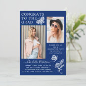 Moderne blauwe vlinder foto afstudeerfeest kaart (Staand voorkant)