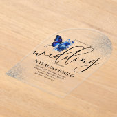 Moderne Blauwe Vlinder Script Minimale bruiloft Acryl Uitnodigingen (Laagn)