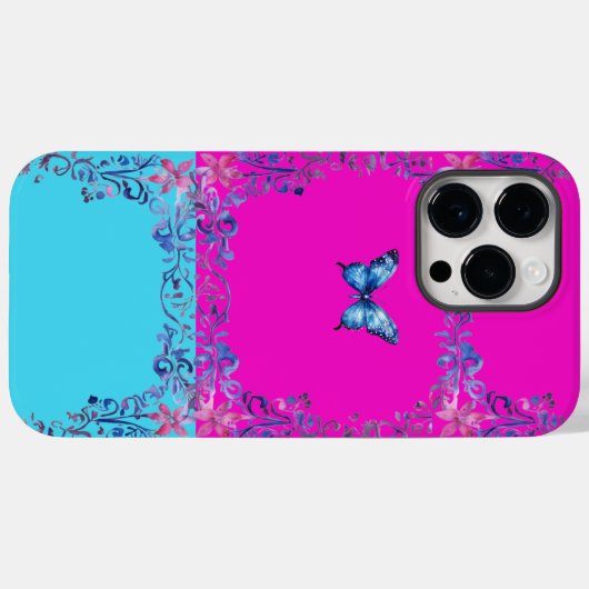 Moderne Blauwe Vlinder Scroll iPhone 14 Pro MaxCas Case-Mate iPhone Case (Achterkant (horizontaal))