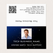 Moderne Blauwe Voeg Foto & QR Code Toe Tech Profes Visitekaartje (Buitenkant ongevouwen)
