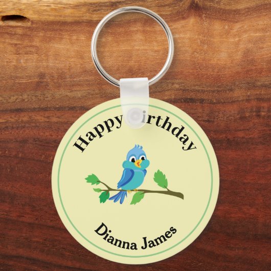 Moderne blauwe vogel sleutelhanger (Voorkant)