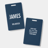 Moderne blauwe vrijwilligersnaam evenement informa badge (Voor- en achterkant)