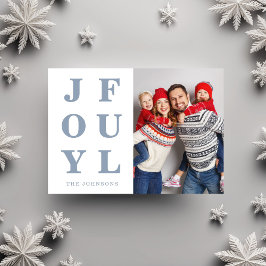 Moderne Blauwe Vrolijke Een Foto Kerst Feestdagenkaart