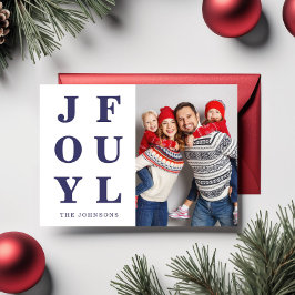 Moderne Blauwe Vrolijke Foto Kerstmis Feestdagenkaart