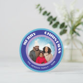 Moderne blauwe vrolijke kerstfoto feestdagenkaart (Staand voorkant)