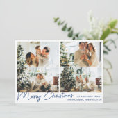 Moderne Blauwe Vrolijke Kerstmis Vier Fotocollage Feestdagenkaart (Staand voorkant)