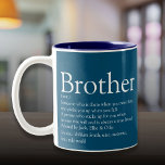 Moderne blauwe vun beste broederdefinitie tweekleurige koffiemok<br><div class="desc">Geef uw speciale broer (groot of klein) een persoonlijk tintje om een uniek cadeau te creëer. Een perfecte manier om hem te shows hoe geweldig hij elke dag is. U kunt de achtergrond zelfs aanpassen aan hun favoriete kleur. Ontworpen door: Thisnotme©</div>