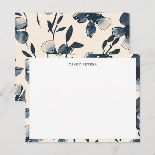 Moderne blauwe watercolor bloemen typografie rand notitiekaartje