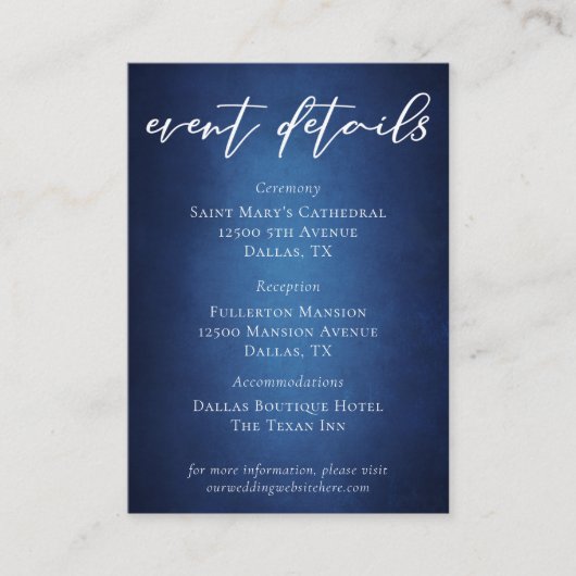 Moderne Blauwe Waterfront Bruiloft Evenement Detai Informatiekaartje (Voorkant)