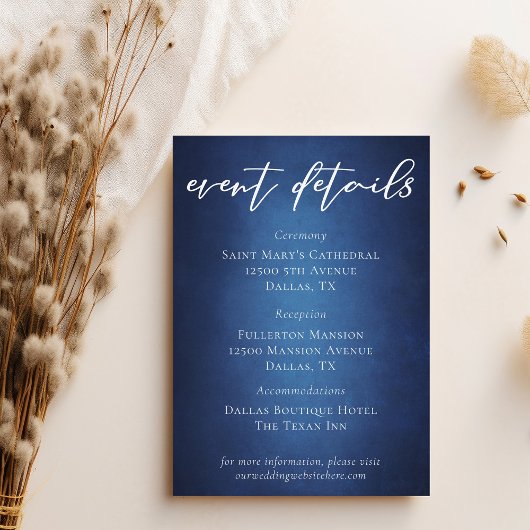 Moderne Blauwe Waterfront Bruiloft Evenement Detai Informatiekaartje