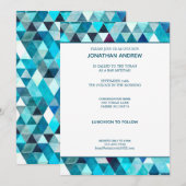 Moderne Blauwe Waterverf Abstracte Bar Mitzvah Kaart (Voorkant / Achterkant)