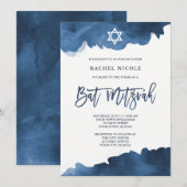 Moderne blauwe Waterverf | Bat Mitswa-uitnodiging Kaart (Voorkant / Achterkant)