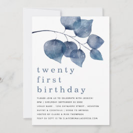 Moderne Blauwe Waterverf Blauw Blauw Bladblad Twen Kaart