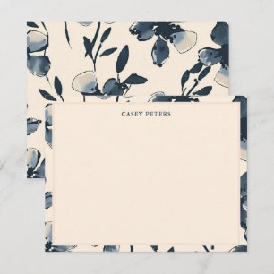 Moderne Blauwe Waterverf Bloemen Typografie Met Ra Notitiekaartje