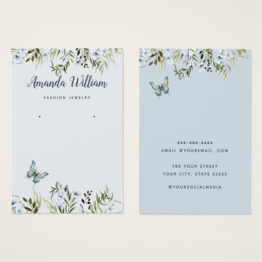 Moderne Blauwe waterverf bloemenoorbel display kaa Visitekaartje (Voorkant /achterkant)