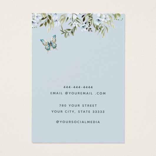 Moderne Blauwe waterverf bloemenoorbel display kaa Visitekaartje (Achterkant)