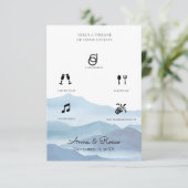 Moderne Blauwe Waterverf Bruiloft Tijdlijn Informatiekaartje (Staand voorkant)