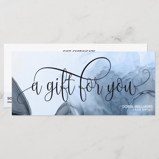 Moderne blauwe waterverf Certificate Cadeaubon Kaa (Voorkant / Achterkant)