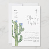 Moderne Blauwe Waterverf Cuctus Bloemen Kruis Doop Kaart (Voorkant)