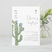 Moderne Blauwe Waterverf Cuctus Bloemen Kruis Doop Kaart (Staand voorkant)