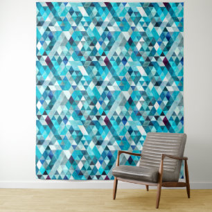 Moderne blauwe Waterverf driehoek Abstract patroon Wandkleed