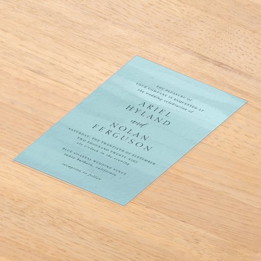 Moderne Blauwe Waterverf Elegante bruiloft Acryl Uitnodigingen (Laagn)