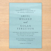 Moderne Blauwe Waterverf Elegante bruiloft Acryl Uitnodigingen (Voorkant)