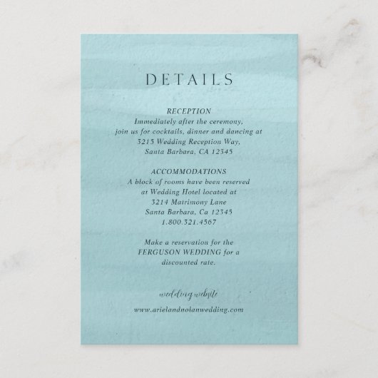 Moderne Blauwe Waterverf Elegante bruiloft Informatiekaartje (Voorkant)