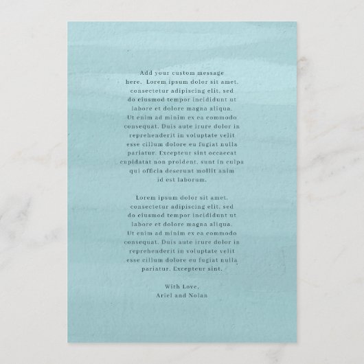 Moderne Blauwe Waterverf Elegante bruiloft Menu (Achterkant)