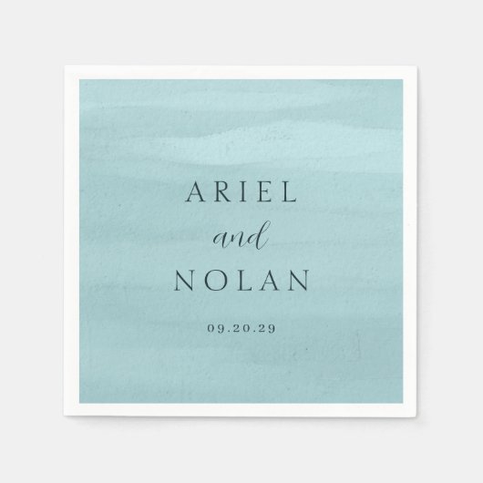 Moderne Blauwe Waterverf Elegante bruiloft Servet (Voorkant)