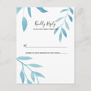 Moderne blauwe Waterverf Floral RSVP Briefkaart