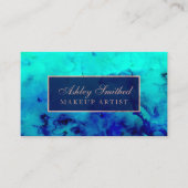 Moderne blauwe waterverf goudmake-up roos visitekaartje (Voorkant)