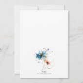 Moderne Blauwe Waterverf Ink Wildflower Bruiloft Kaart (Achterkant)