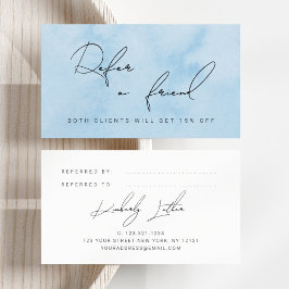 Moderne blauwe waterverf make-up & haar aanbevelingskaartje