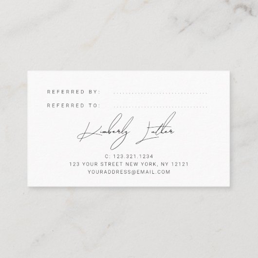 Moderne blauwe waterverf make-up & haar aanbevelingskaartje (Achterkant)