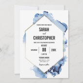 Moderne Blauwe Waterverf met Goud Lijst Kaart (Voorkant)