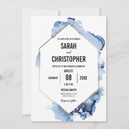 Moderne Blauwe Waterverf met Goud Lijst Kaart