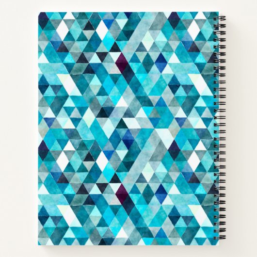 Moderne Blauwe Waterverf Mozaïek Patroon Monogram Notitieboek (Achterkant)