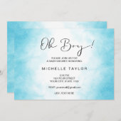 Moderne blauwe waterverf oh jongen baby shower inv kaart (Voorkant / Achterkant)