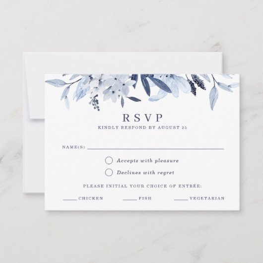 Moderne Blauwe Waterverf RSVP Maaltijdkeuze Select Kaart (Voorkant)