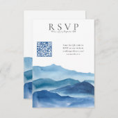 Moderne Blauwe Waterverf RSVP met QR Code Bruiloft Informatiekaartje (Voorkant / Achterkant)
