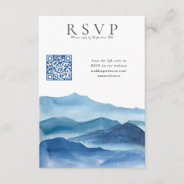 Moderne Blauwe Waterverf RSVP met QR Code Bruiloft Informatiekaartje