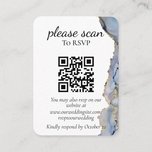 Moderne blauwe Waterverf RSVP met QR-code Informatiekaartje (Voorkant)