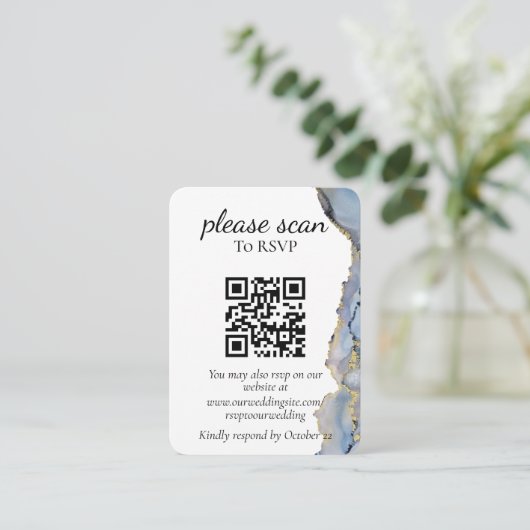 Moderne blauwe Waterverf RSVP met QR-code Informatiekaartje (Staand voorkant)