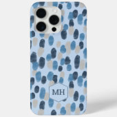 Moderne Blauwe Waterverf Stippenpatroon Monogram Case-Mate iPhone Case (Achterkant)
