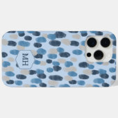 Moderne Blauwe Waterverf Stippenpatroon Monogram Case-Mate iPhone Case (Achterkant (horizontaal))